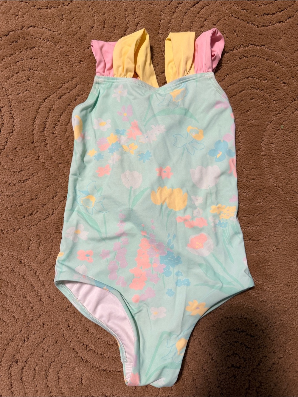 The Beaufort Bonnet Company Floral One-Piece Swimsuit with Pink & Yellow Straps